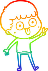 rainbow gradient line drawing of a cartoon man staring