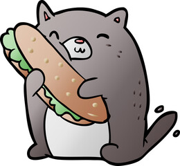 cartoon cat loving the amazing sandwich he's just made for lunch