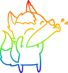 rainbow gradient line drawing of a howling wolf cartoon