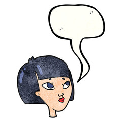 freehand speech bubble textured cartoon female face