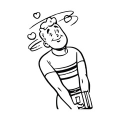 vector illustration of a man in love with a cup of coffee in his hand