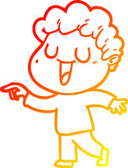 warm gradient line drawing of a laughing cartoon man pointing