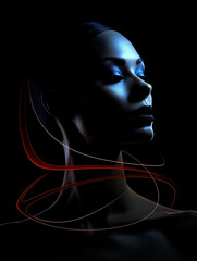 Obraz premium Schönes Frauen Gesicht mit futuristischen Elementen intigriert, ai generativ