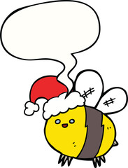 cute cartoon bee wearing christmas hat with speech bubble