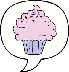 cartoon cupcake with speech bubble