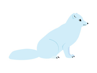 Animal illustration. Sitting arctic fox drawn in a flat style. Isolated object on a white background. Vector 10 EPS