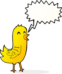 cartoon happy bird with speech bubble