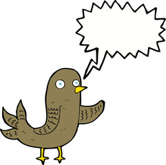 cartoon waving bird  with speech bubble