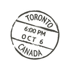 Toronto postage and postal stamp. Post departure country or region imprint, postcard Canadian town antique vector mark or postal envelope Canada, North American Toronto city ink stamp