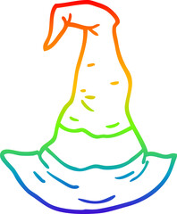 rainbow gradient line drawing of a cartoon witch hat