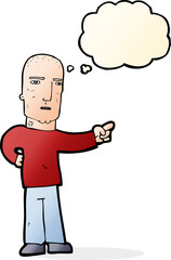 cartoon tough guy pointing with thought bubble