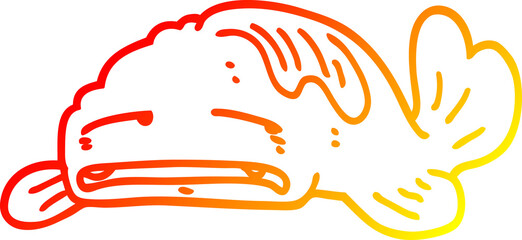 warm gradient line drawing of a cartoon sad old fish