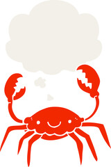 cartoon crab with thought bubble in retro style