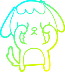 cold gradient line drawing of a cute cartoon dog crying