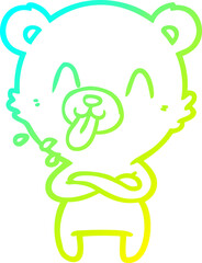 cold gradient line drawing of a rude cartoon polar bear sticking out tongue