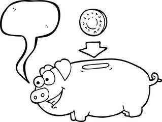 freehand drawn speech bubble cartoon piggy bank