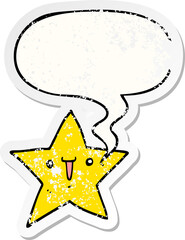 cute cartoon star with speech bubble distressed distressed old sticker