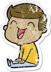 distressed sticker of a cartoon man laughing