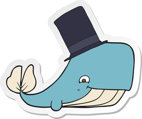 sticker of a cartoon whale in top hat