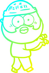 cold gradient line drawing of a cartoon bearded man grasping