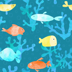 Fototapeta na wymiar Seamless sea pattern with fish and corals. Vector illustration.Design for fashion , fabric, textile, wallpaper, wrapping and all prints.