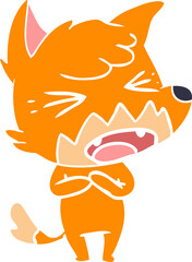 angry flat color style cartoon fox