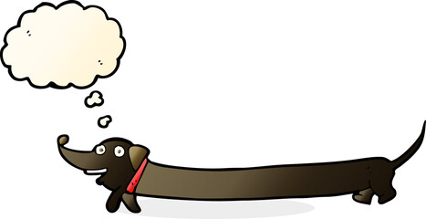 cartoon dachshund with thought bubble