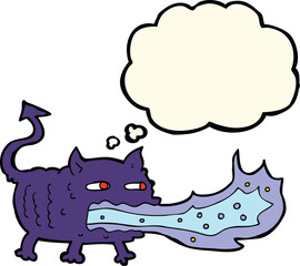 cartoon fire breathing imp with thought bubble