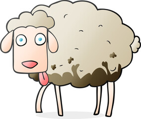 freehand drawn cartoon muddy sheep