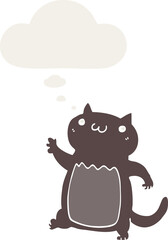 cartoon cat with thought bubble in retro style