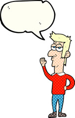 freehand drawn comic book speech bubble cartoon man waving