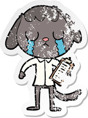 distressed sticker of a cute cartoon dog crying