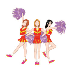 Cheerleaders with pom-poms. Vector illustration.