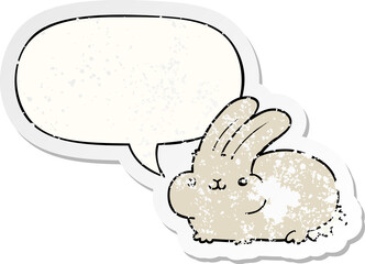 cartoon rabbit with speech bubble distressed distressed old sticker