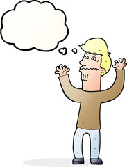 cartoon nervous man with thought bubble