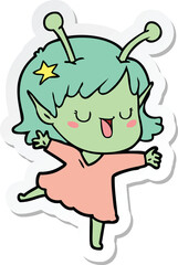 sticker of a happy alien girl cartoon