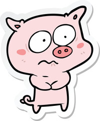 sticker of a cartoon nervous pig
