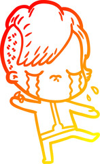 warm gradient line drawing of a cartoon crying girl wearing space clothes