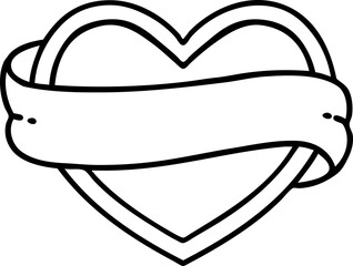 tattoo in black line style of a heart and banner
