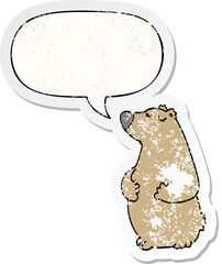 cartoon bear with speech bubble distressed distressed old sticker