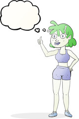 freehand drawn thought bubble cartoon alien gym girl