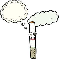 cartoon happy cigarette with thought bubble