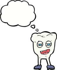 cartoon funny tooth character with thought bubble