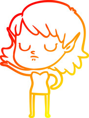 warm gradient line drawing of a cartoon elf girl