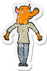retro distressed sticker of a cartoon fox woman