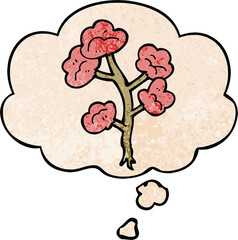 cartoon flowers with thought bubble in grunge texture style