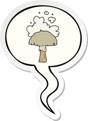 cartoon mushroom with spore cloud with speech bubble sticker