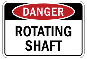 Rotating shaft hazard sign and labels