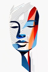 Parallel vector Line Art creating a Face, Modern Contrast line illustration white background.