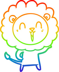 rainbow gradient line drawing of a laughing lion cartoon